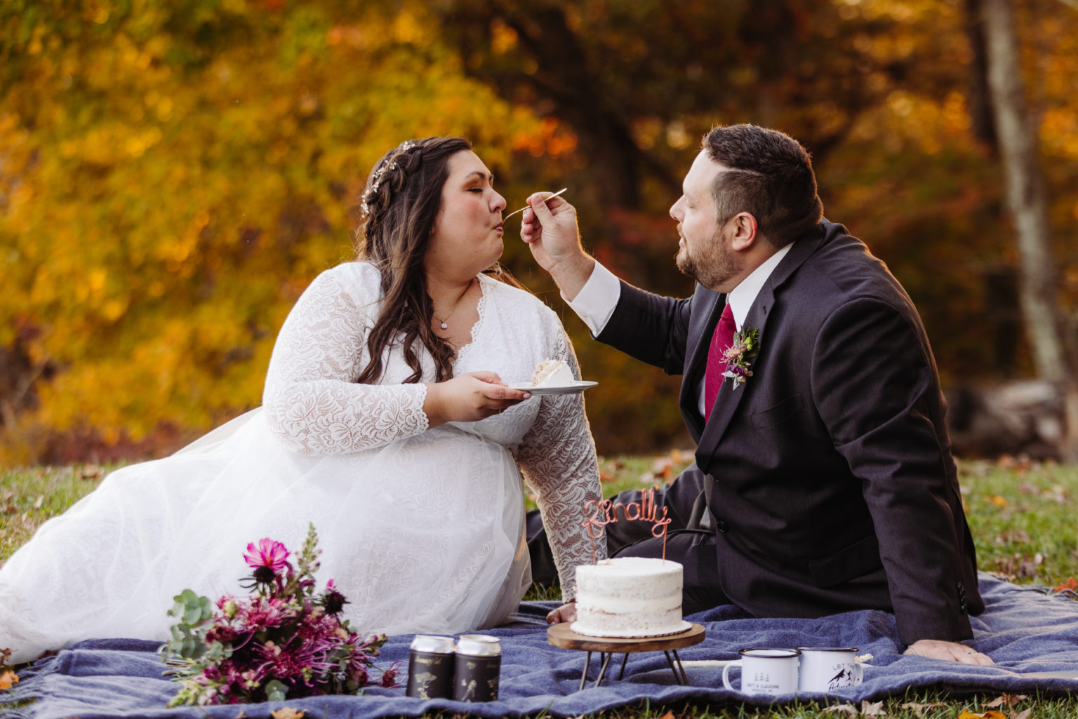 Cake Cutting Fall Elopement ~ Elope Outdoors