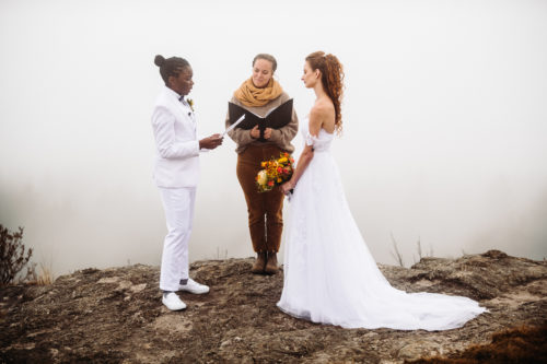 Bride reads vows to her Bride on a mountaintop 