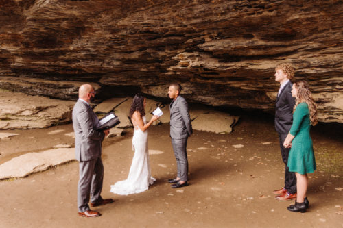 Couple reads personal vows with friends watching 
