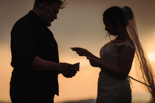 Elopement Vow reading at sunset
