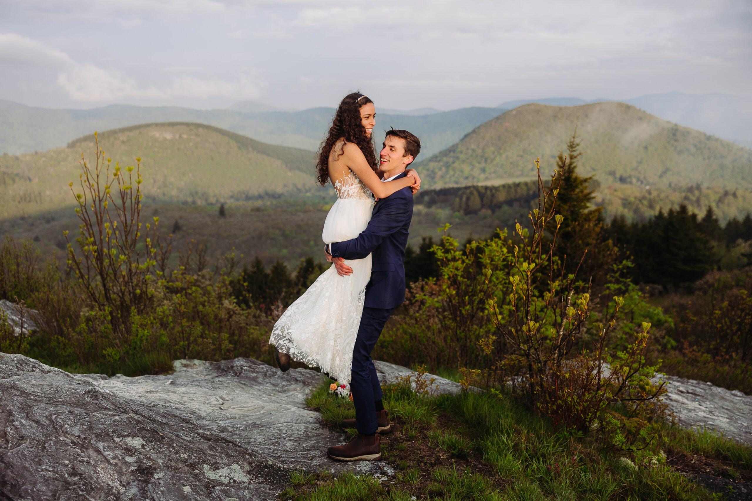 Groom lifts bride Asheville Elopement Ceremony ~ Elope Outdoors