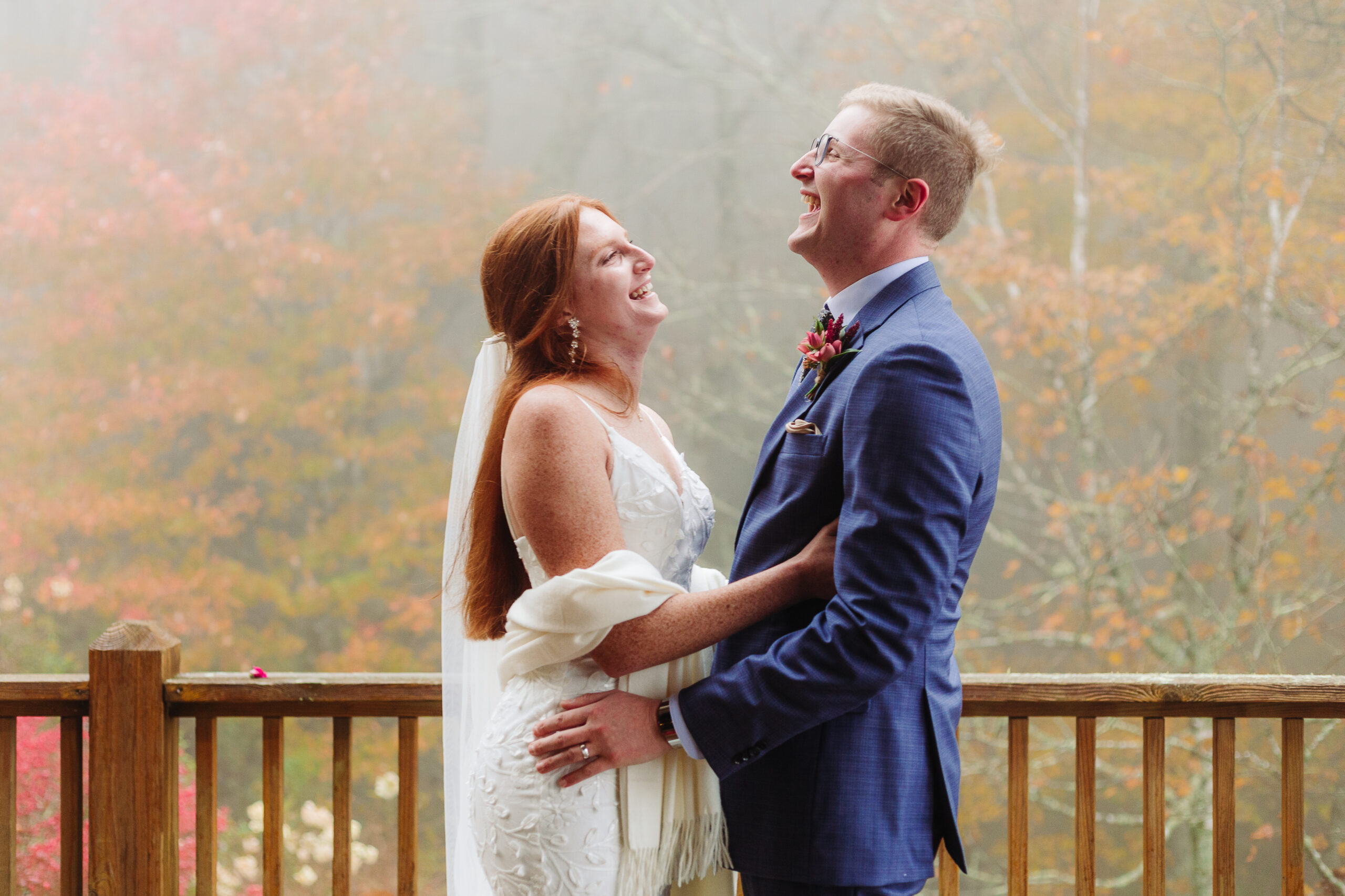 Ceremony Fall Asheville Elopement laughing couple ~ Elope Outdoors