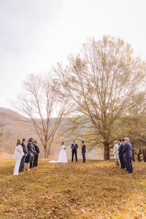 a micro-wedding outdoor ceremony in winter in asheville