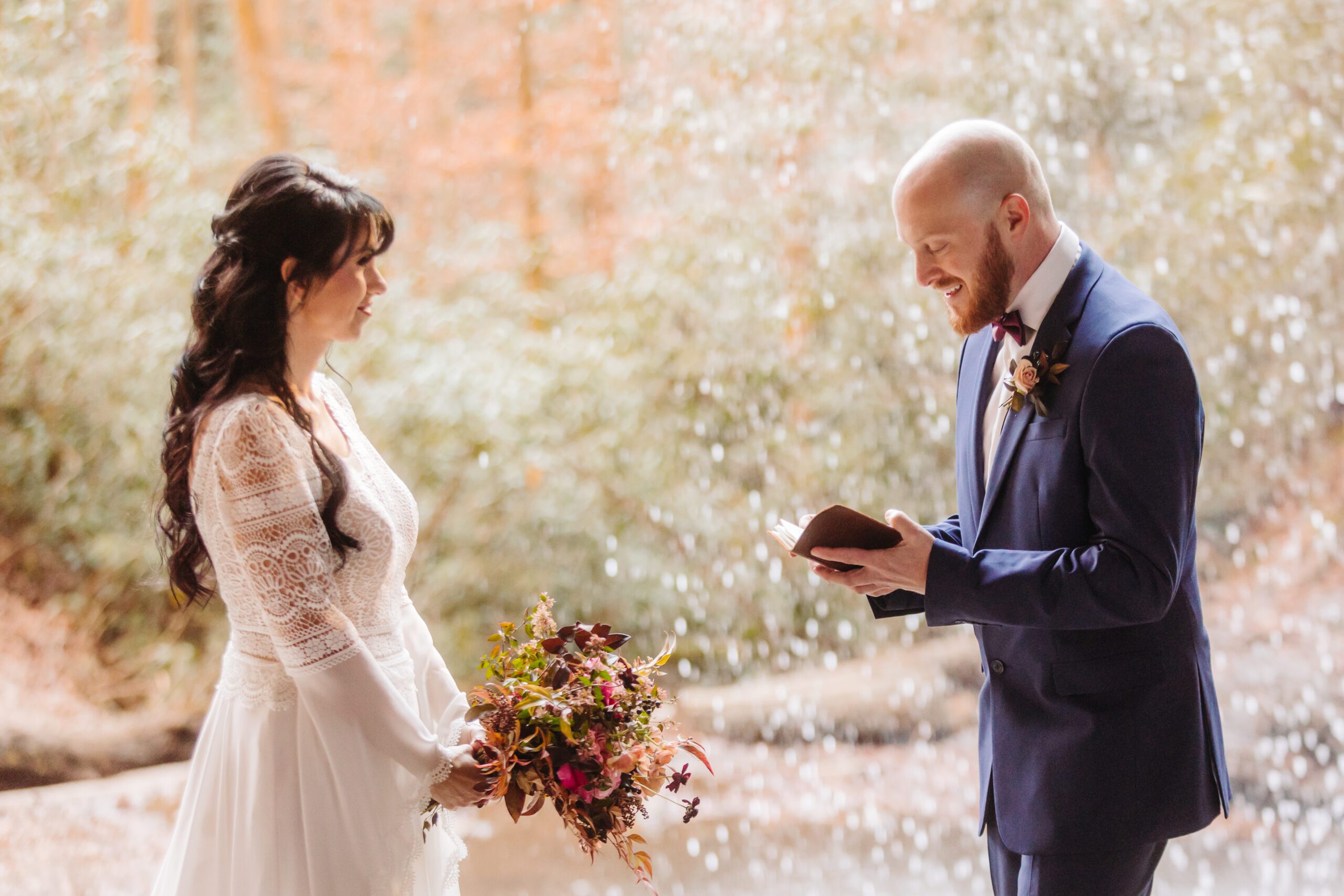 reading Vows at an Outdoor elopement