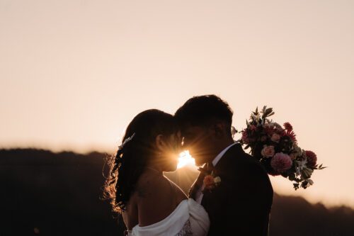 Sunset silhouette Mountaintop Elopement Asheville NC