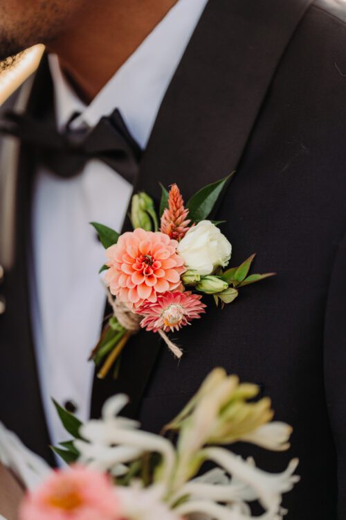 Groom Boutonniere, Peaches & Cream 