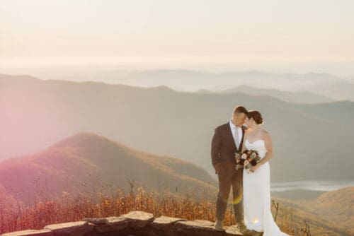 Bride and groom at Blue Ridge Parkway elopement overlook