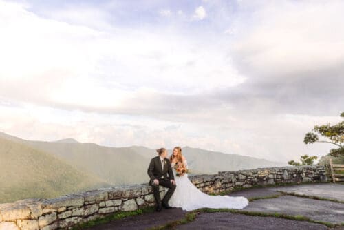 Bride and groom at Blue Ridge Parkway elopement overlook