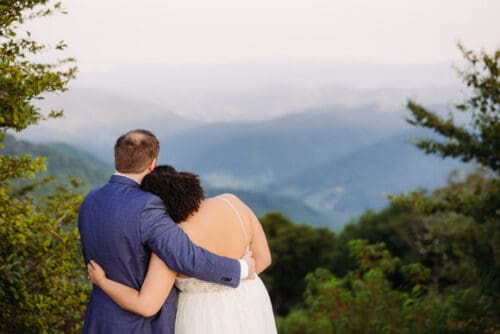 Bride and groom at Blue Ridge Parkway elopement overlook