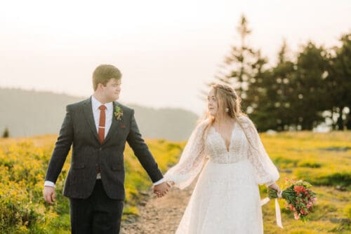 June elopement with warm sunset light over the Blue Ridge Mountains
