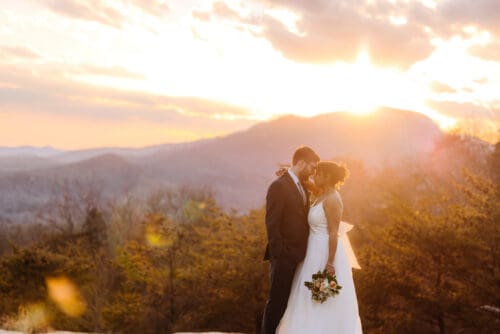 Sunset elopement portrait in the Blue Ridge Mountains near Asheville NC