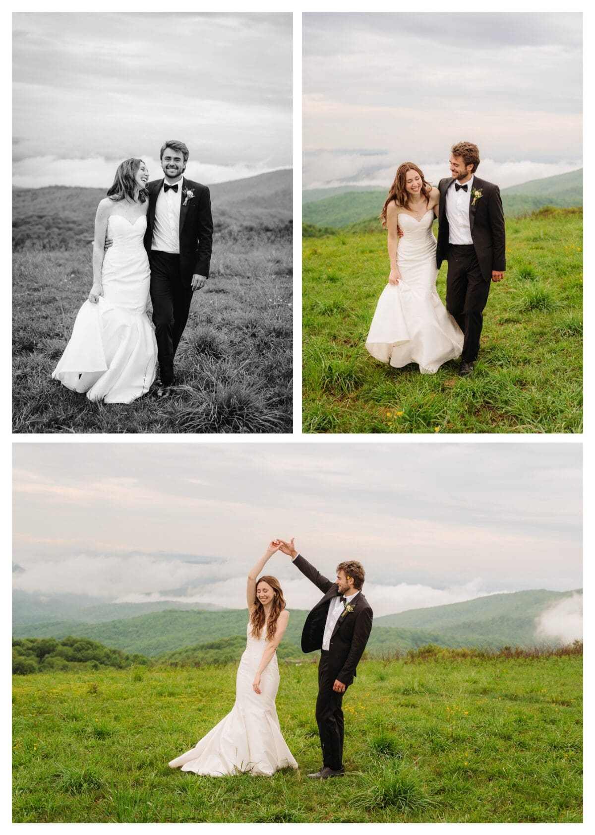 Newlyweds in love dancing on Max patch mountain Asheville NC