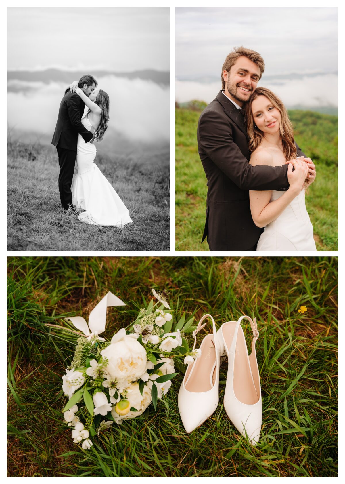 Brides shoes and bouquet, elopement Asheville NC