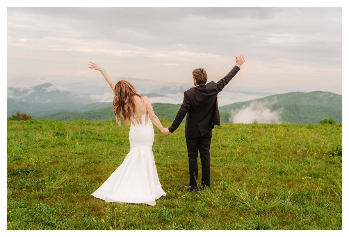 Adventure-loving couple celebrating their wedding day in the Blue Ridge Mountains
