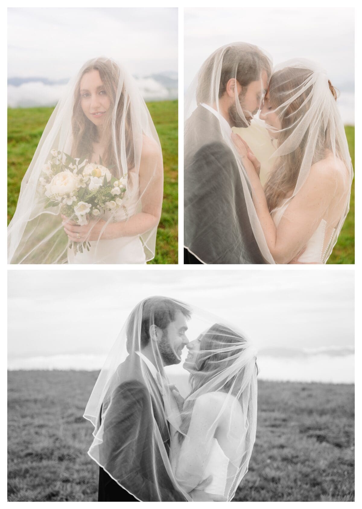 Brennah and Cole sharing a private moment beneath her veil at Max Patch