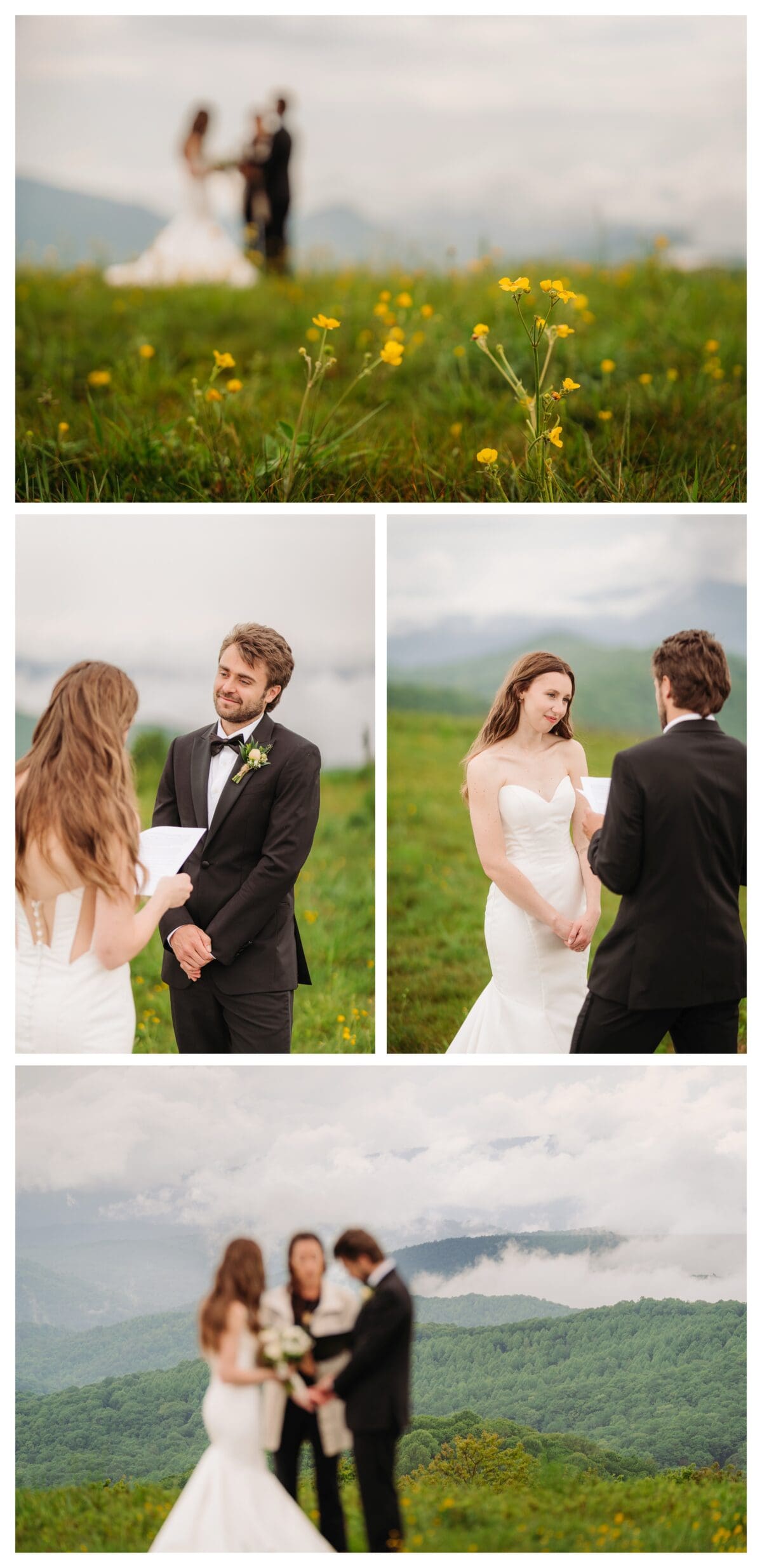 Bride and groom reading private vows at Max Patch
