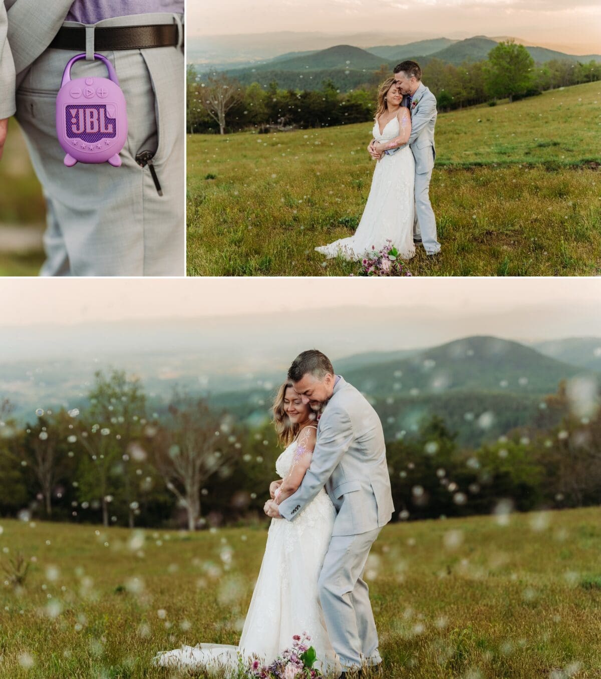 Natalie and Charles dance together on Bearwallow Mountain during their sunset portrait session.
