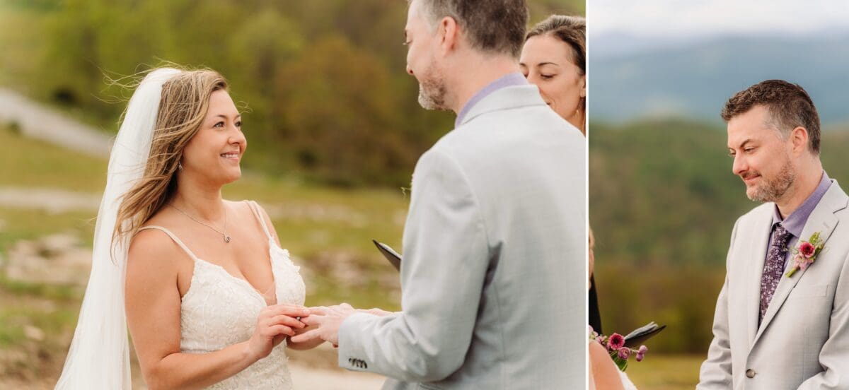 Natalie and Charles exchange rings during their intimate Bearwallow Mountain elopement ceremony.