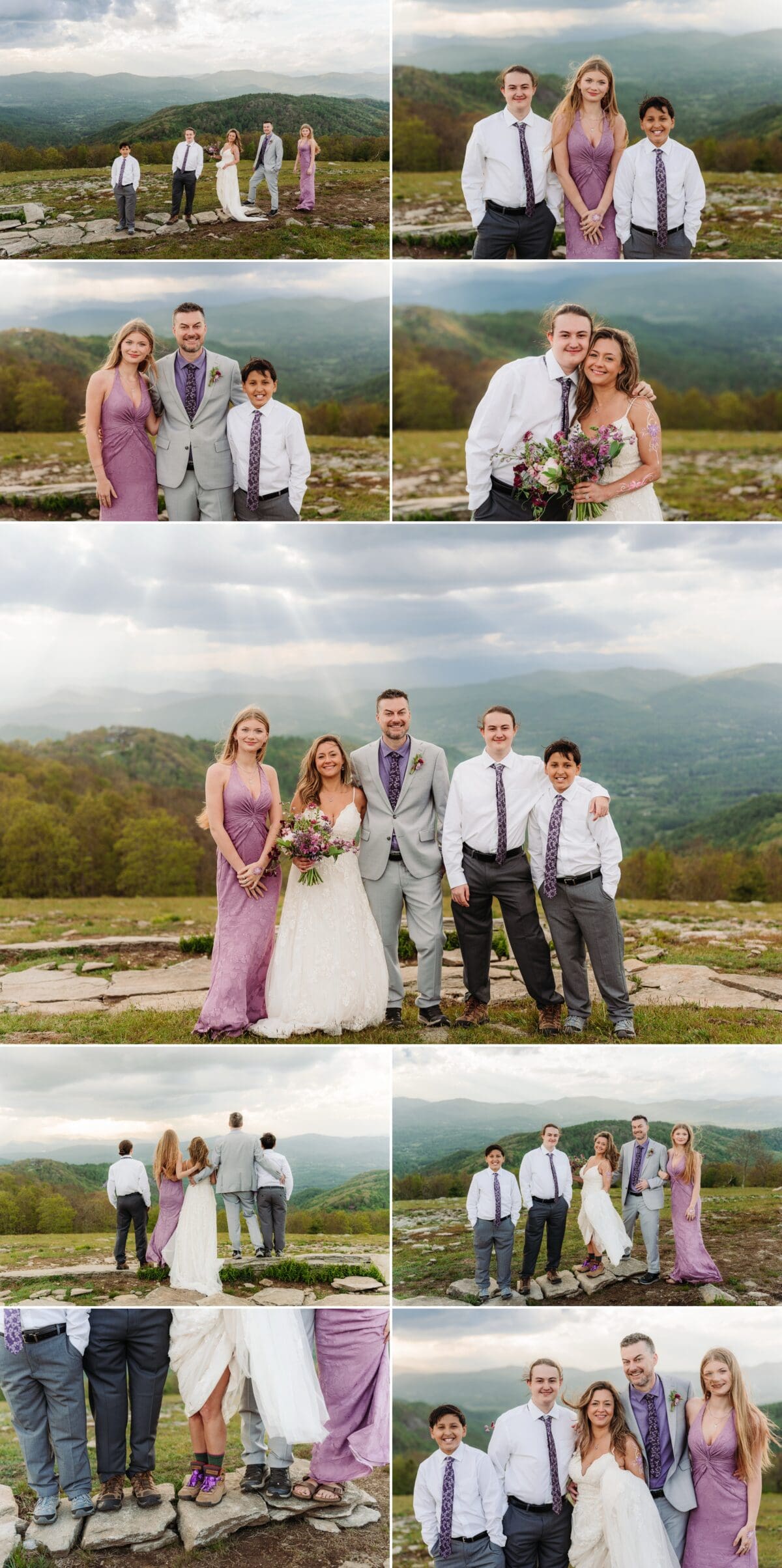 Natalie and Charles celebrate with their three children during family portraits at Bearwallow Mountain.
